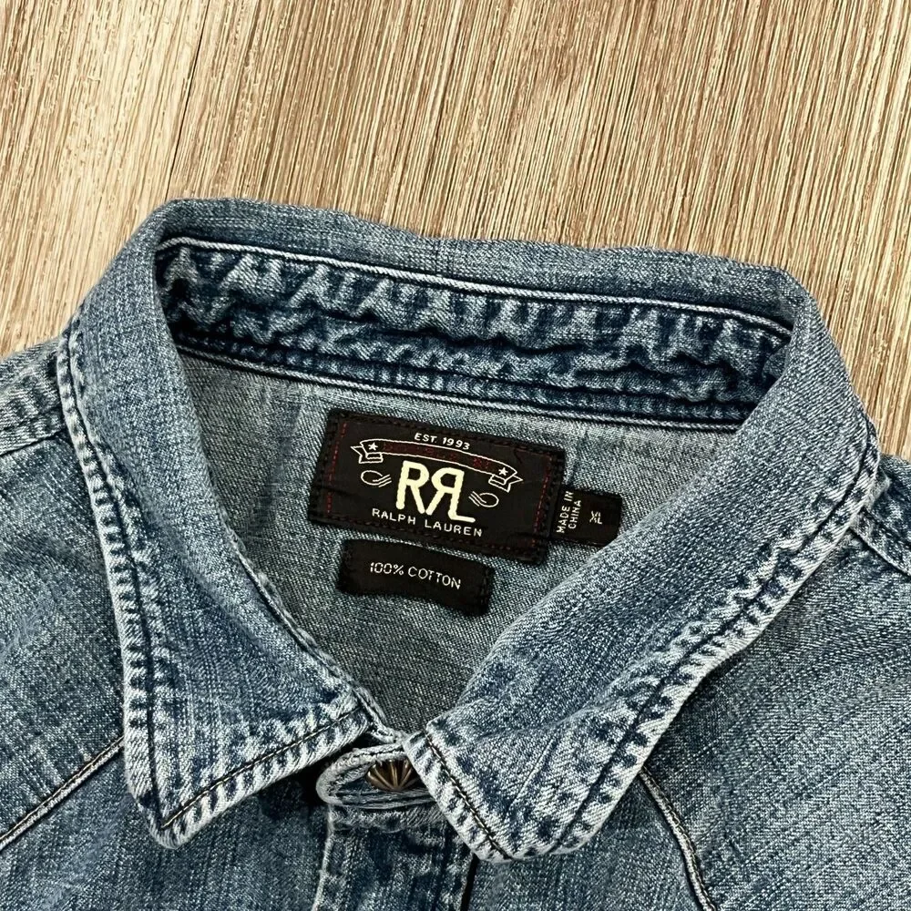 RRL Ralph Lauren Chambray Indigo Men's Workshirt XL Blue Denim Double RL Vent - Picture 2 of 5